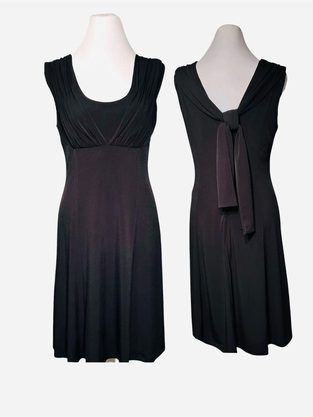 Calvin Klein Black Dress Size 4 Sleeveless Ruched Front Back Tie Stretch Elegant